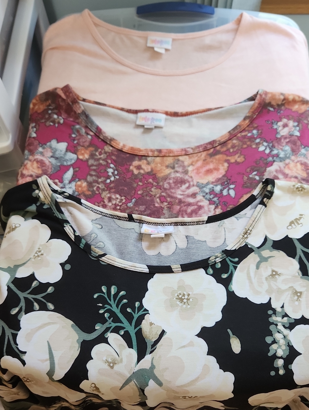 3pc LuLaRoe Irma 3X Women’s Scoop Neck Tees - Black, White, Pink, Peach